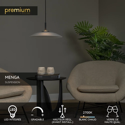 Lucide MENGA - Suspension - Ø 40 cm - LED Dim. - 1x11W 2700K - Opalin | Premium - USP